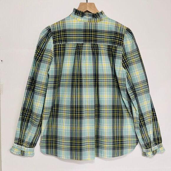 LOFT Plaid Ruffle Neck Long Sleeve Blouse   Size M - Picture 2 of 4